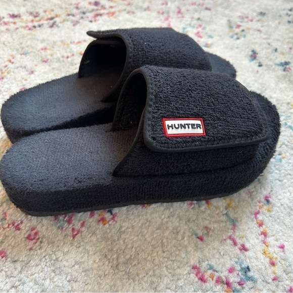 Hunter Terry Towelling Platform Slide Sandal in Black sz 9 - Picture 6 of 7